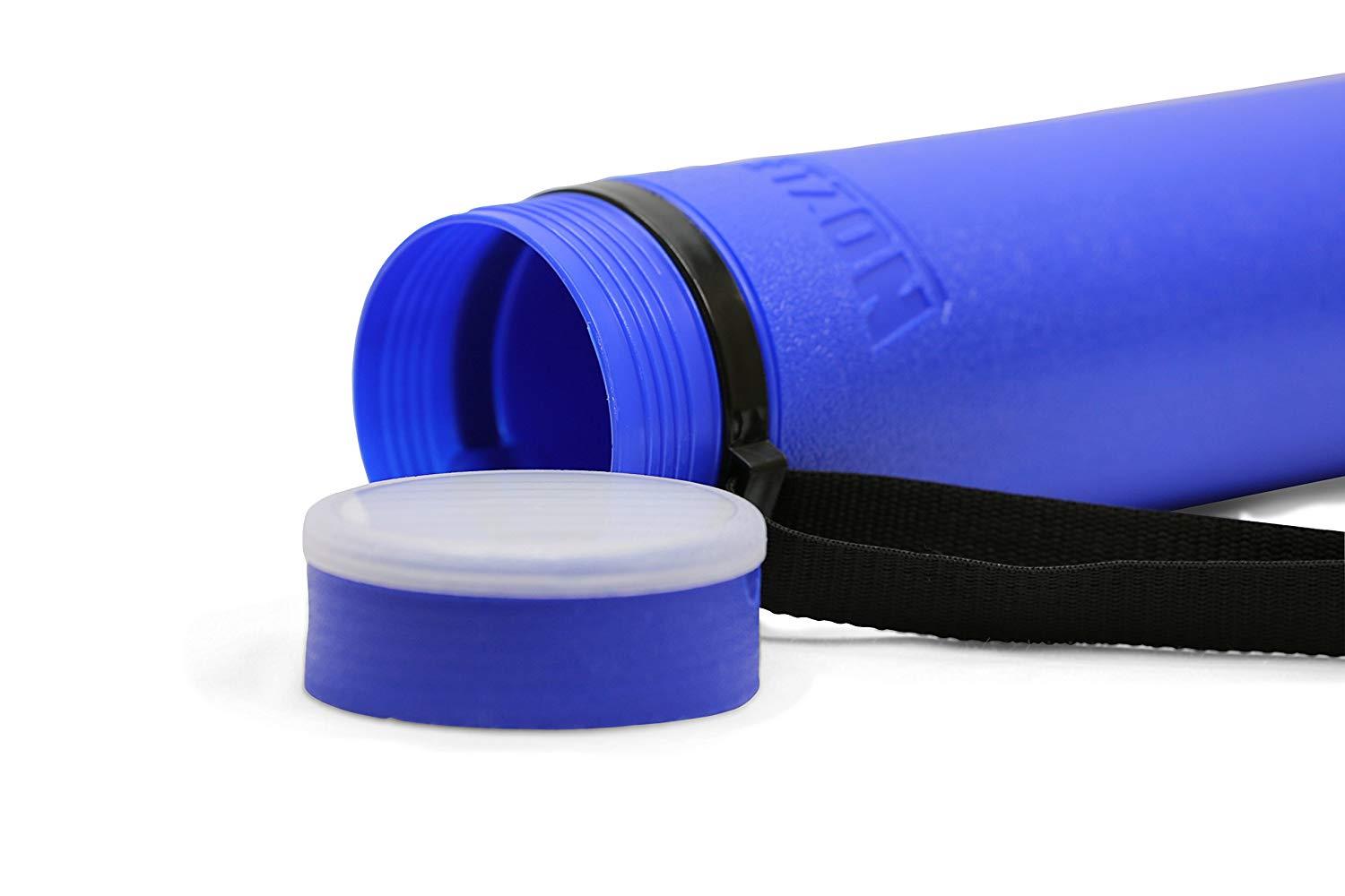 Nozlen Document Poster Tube - Blue Plastic Storage Tube Expands from 24.5" upto 40" with Clear ID Card Cap - Water and Light Resistant - Telescoping For Posters, Artwork and Drawings Model DT3204