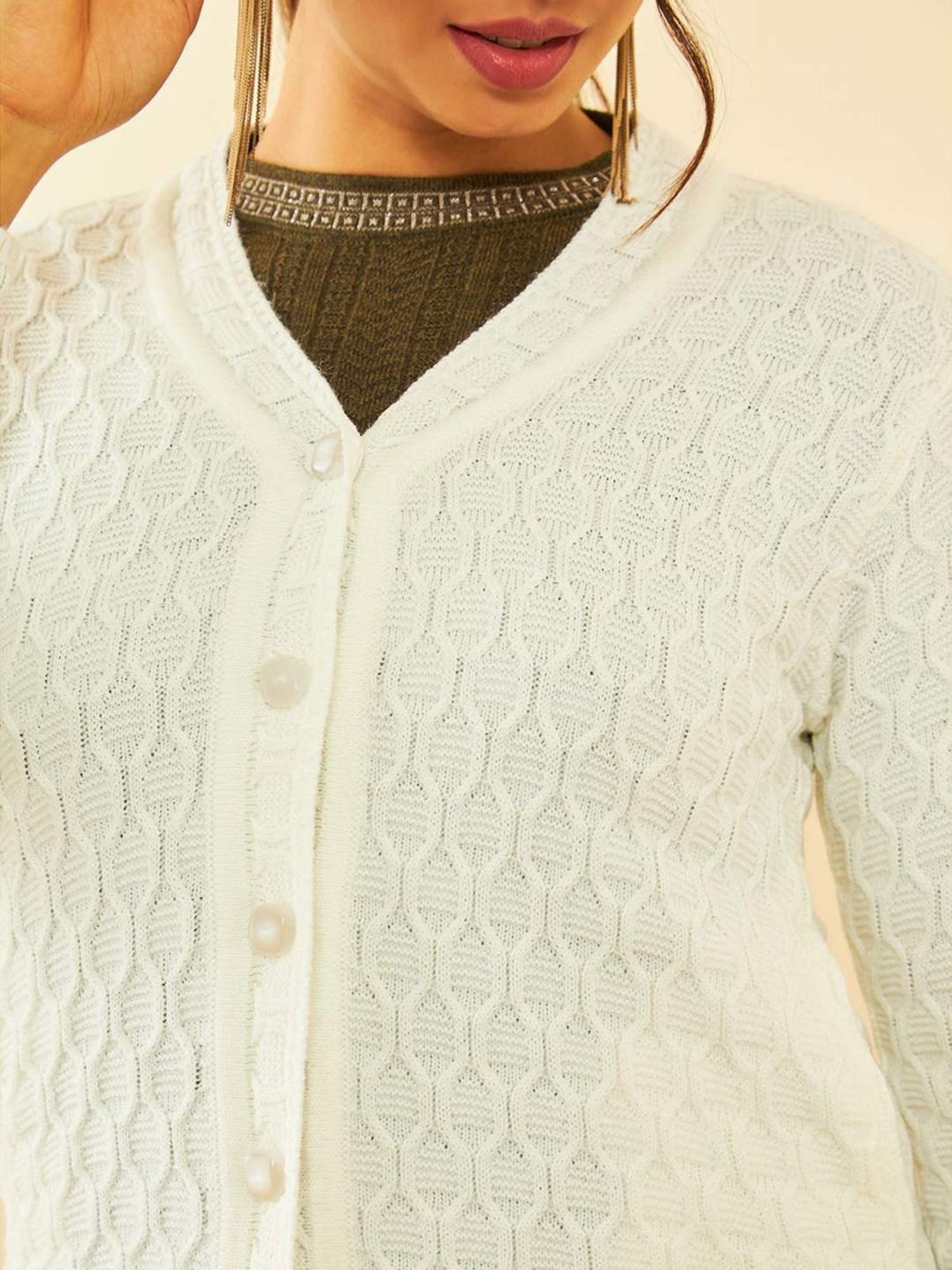 Soch White Crochet Pattern Cardigan