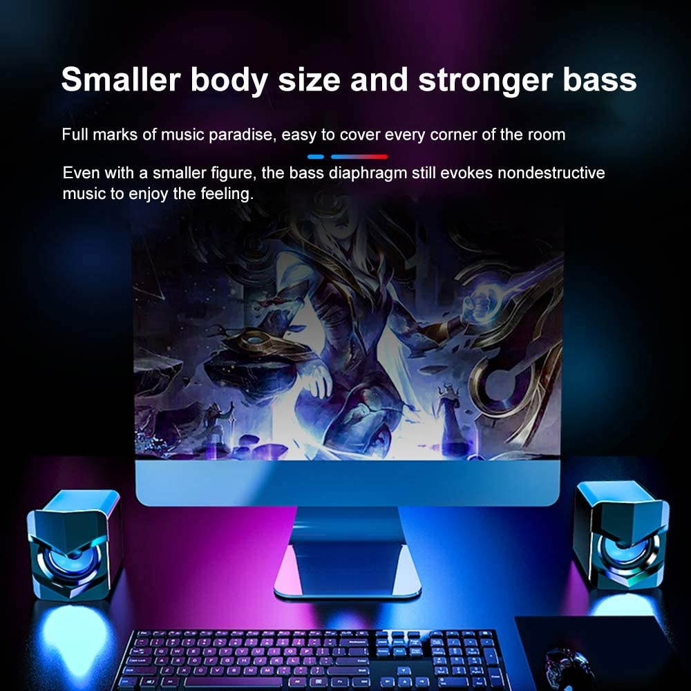 Docooler Wired Computer Speaker D-158 Mini Desktop Computer Speaker Super Bass Subwoofer Music Player Soundbox USB Powered Home Speakers for Cellphone Laptop Universal(Without Light/with Light)
