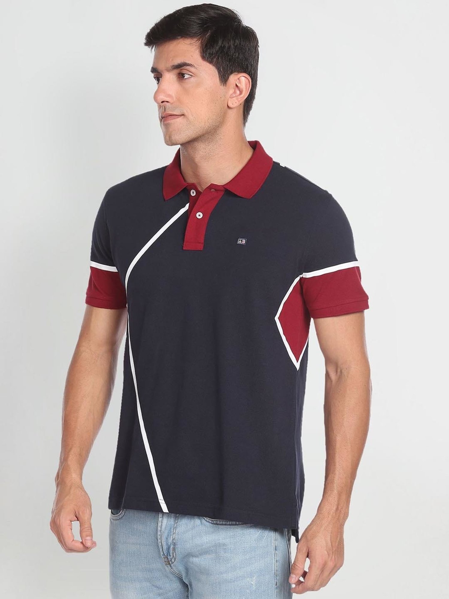 Arrow Sport Blue Cotton Regular Fit Printed Polo T-Shirt