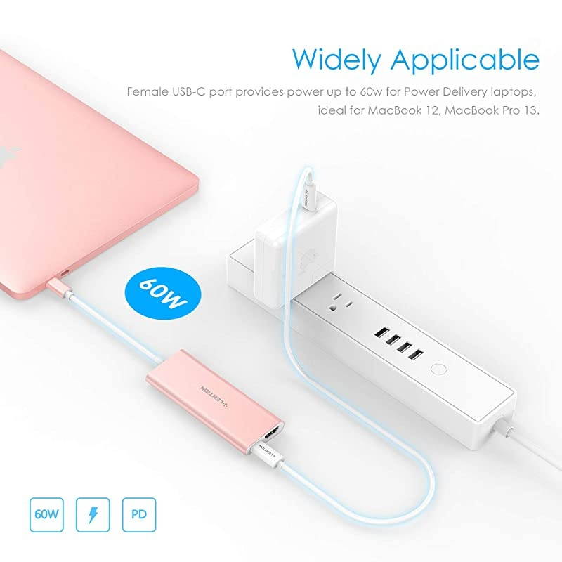 USBC MultiPort Hub with 4K HDMI Output 4 USB 30 Type C Charging Adapter Compatible 20202016 MacBook Pro 131516 New Mac Air Surface Chromebook More CBC35 Rose Gold