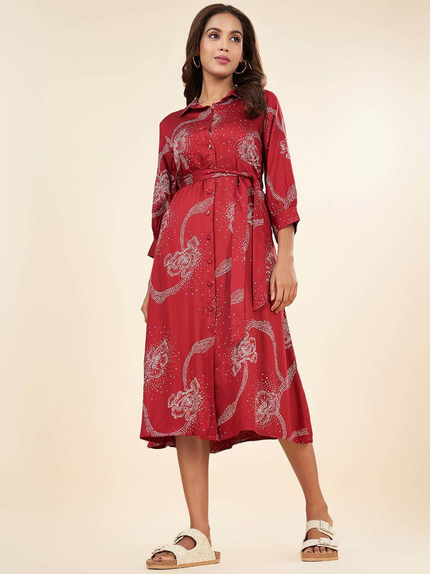 Akkriti by Pantaloons Red Printed A-Line Dress