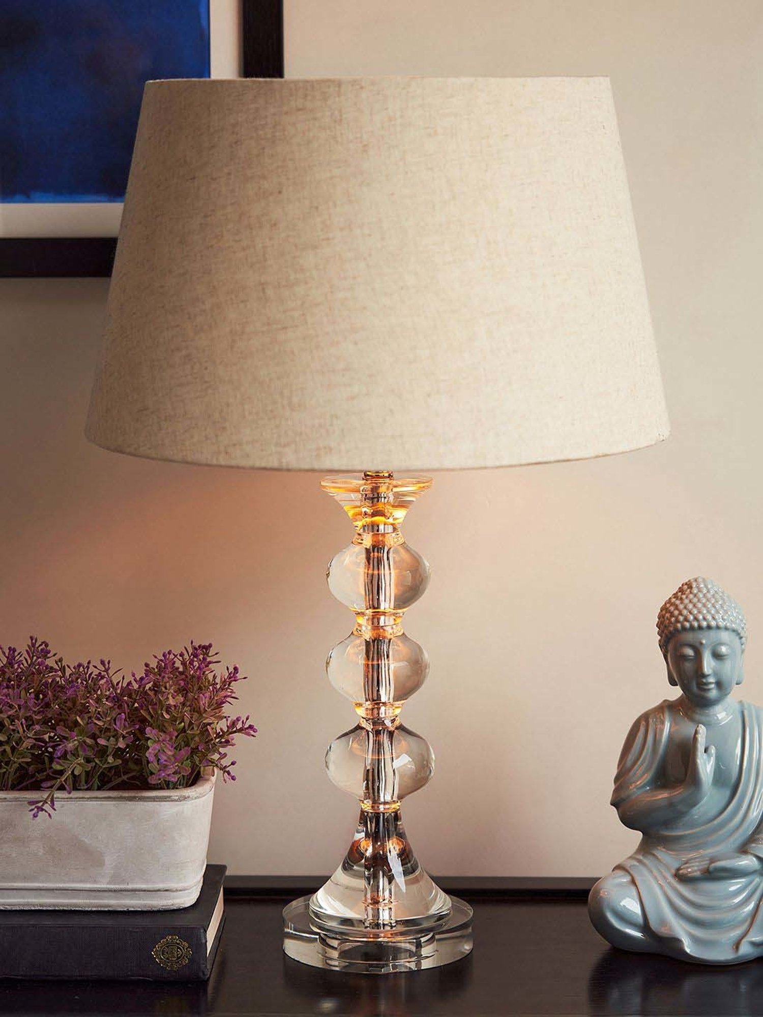 Pure Home and Living Grey Glass Trophy Shaped Table Lamp Stand