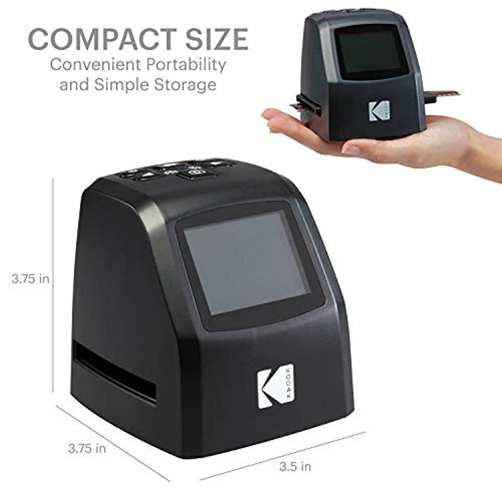 kodak mini digital film & slide scanner  converts 35mm, 126, 110, super 8 & 8mm film negatives & slides to 22 megapixel jpeg images  includes  2.4 lcd screen  easy load film adapters