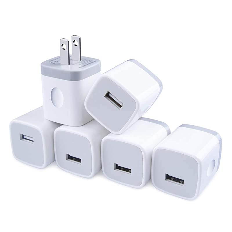 OnePort Charger Plug  1A Charging Blocks 6 PC Ultra Compact Travel Charging Cube Power Adapter Compatible Phone 11 XS 8 6S Samsung S20 S10 Plus S9+ S8 S7 Edge Note 9 LG G8 ThinQ G7 G6 Moto