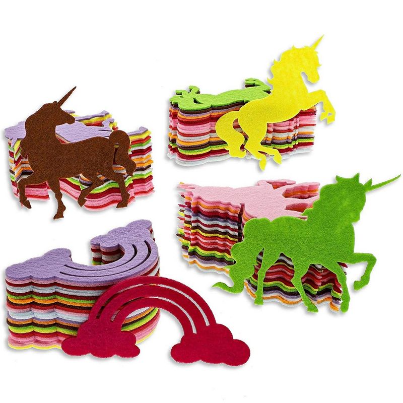 Genie Crafts 100-Pack Felt Rainbow Unicorn Shape Cutouts for DIY Arts and Crafts, 4 Designs, Assorted Colors