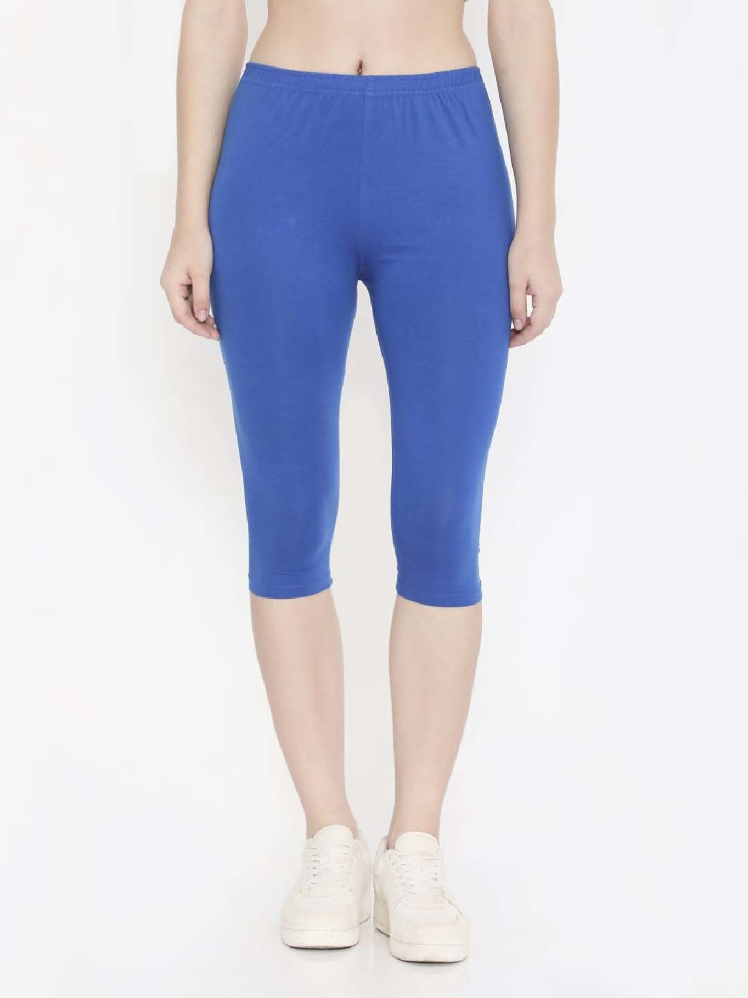 FEELINGS Royal Blue Cotton Plain Capris