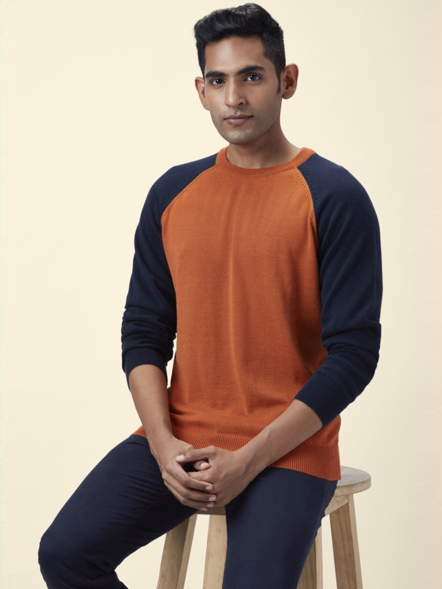 Byford By Pantaloons Orange Regular Fit Colour Block Sweaters