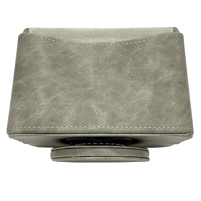 PU Leather 360 Degrees Rotatable Remote Control/Controller Organizer, Spinning TV Guide/Mail/Media Desktop Organizer Caddy Holder (Oiled Leather Grey)