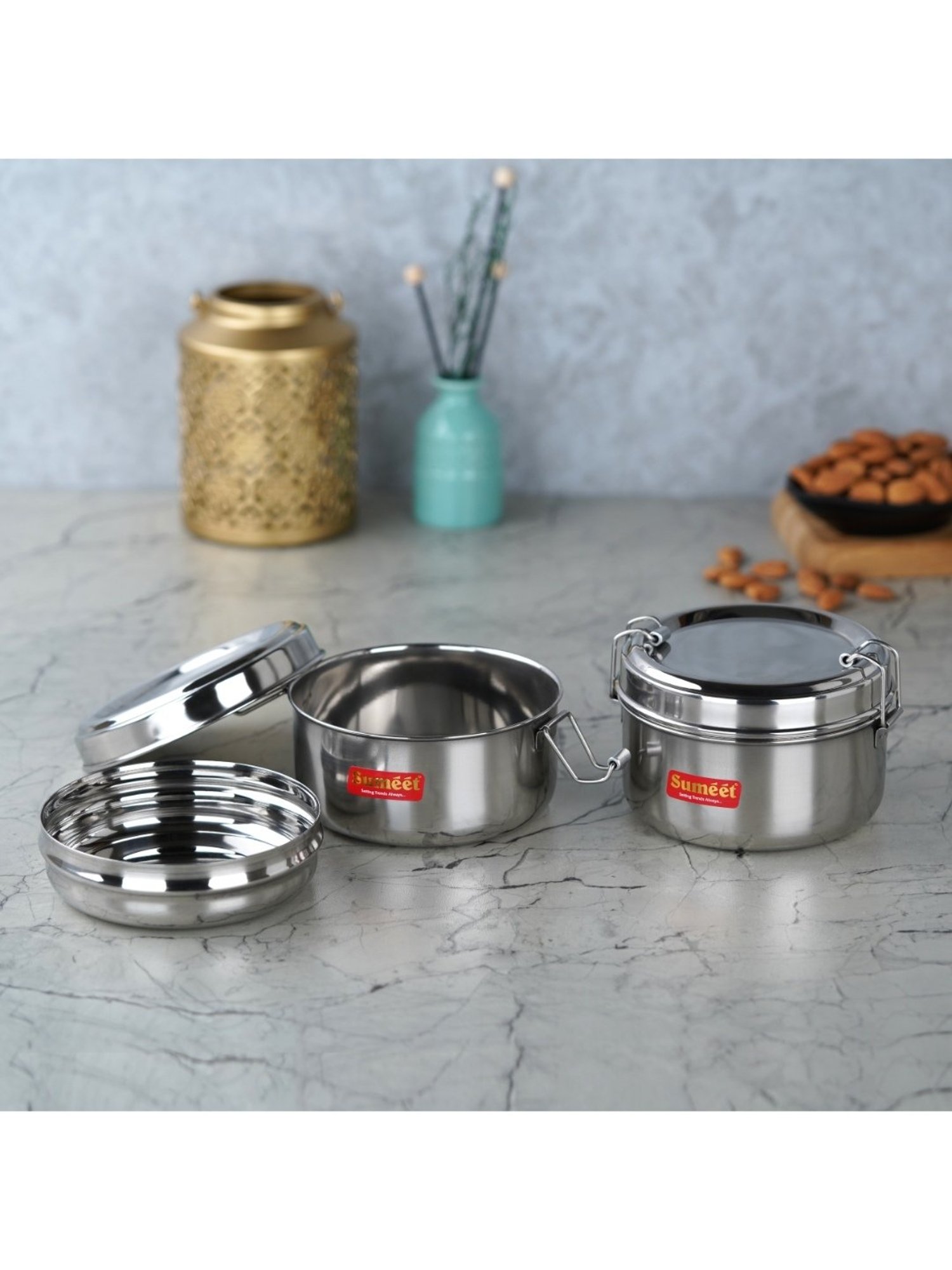 Sumeet S.S. Meal Pack Lunch Box/Tiffin Locking Clip, Set of 2Pc, 300ML each, 11.5cm Dia,