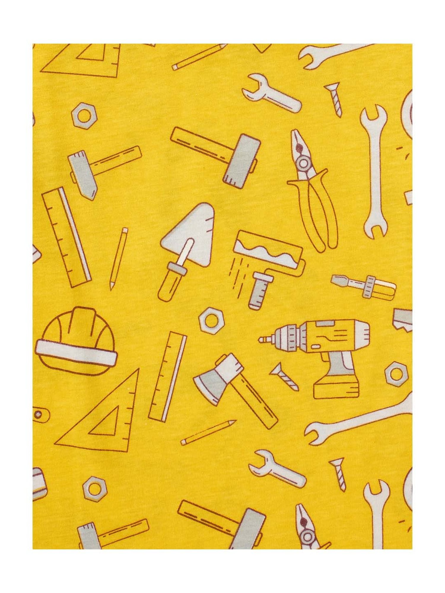 Cub McPaws Boys Mustard Cotton Printed Full Sleeves T-Shirt Set