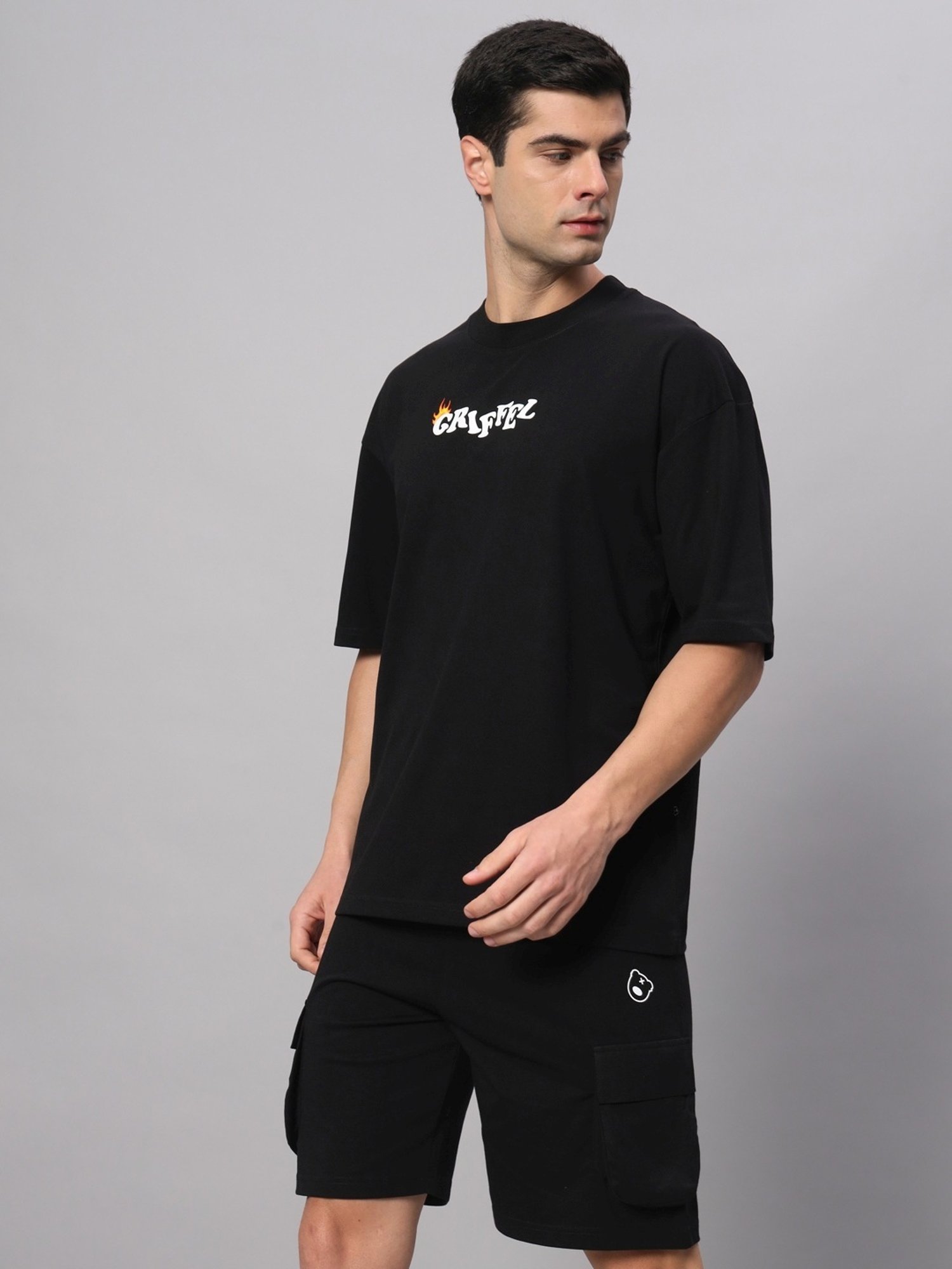 Griffel Black Cotton Loose Fit Printed Co-Ord Set