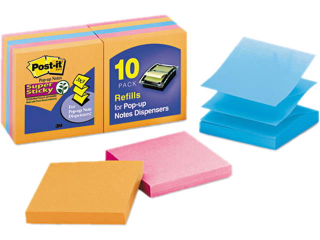 Post-it R330-10SSAN Pop-Up Notes, 3 x 3, Electric Glow, 10 90-Sheet Pads/Pack