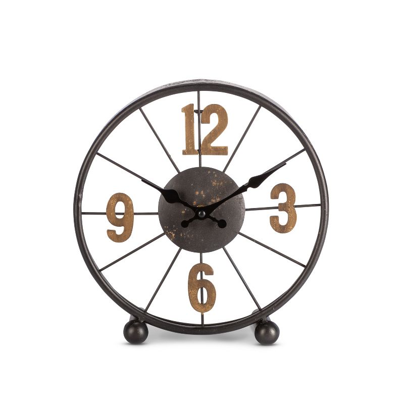 Lone Elm Studios 10.25" Battery Operated Tabletop Clock; Black and Gold