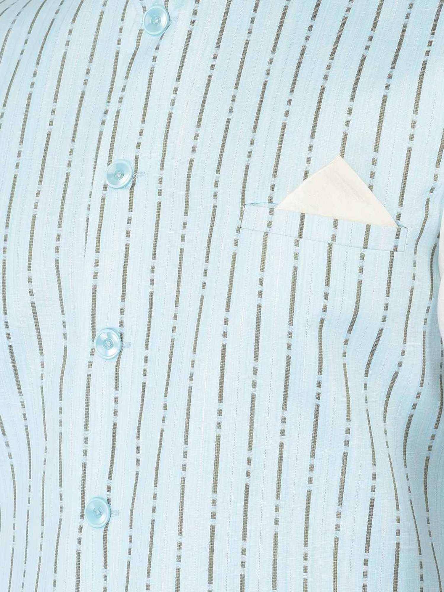 Deyann Blue & White Cotton Regular Fit Striped Kurta Set With Jacket