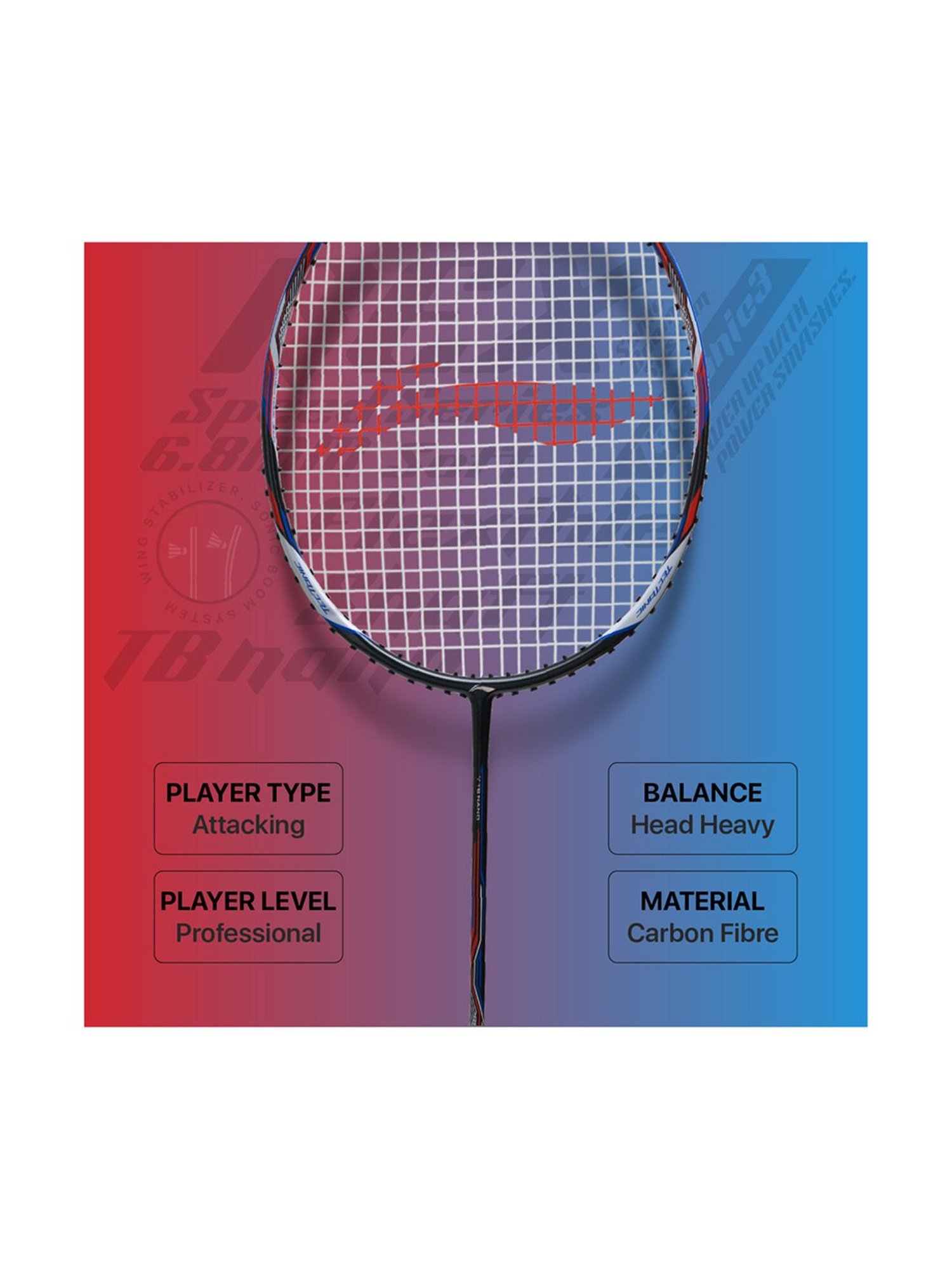 Li-Ning Tectonic 3R Strung Badminton Racket (Charcoal Black) Size - Medium
