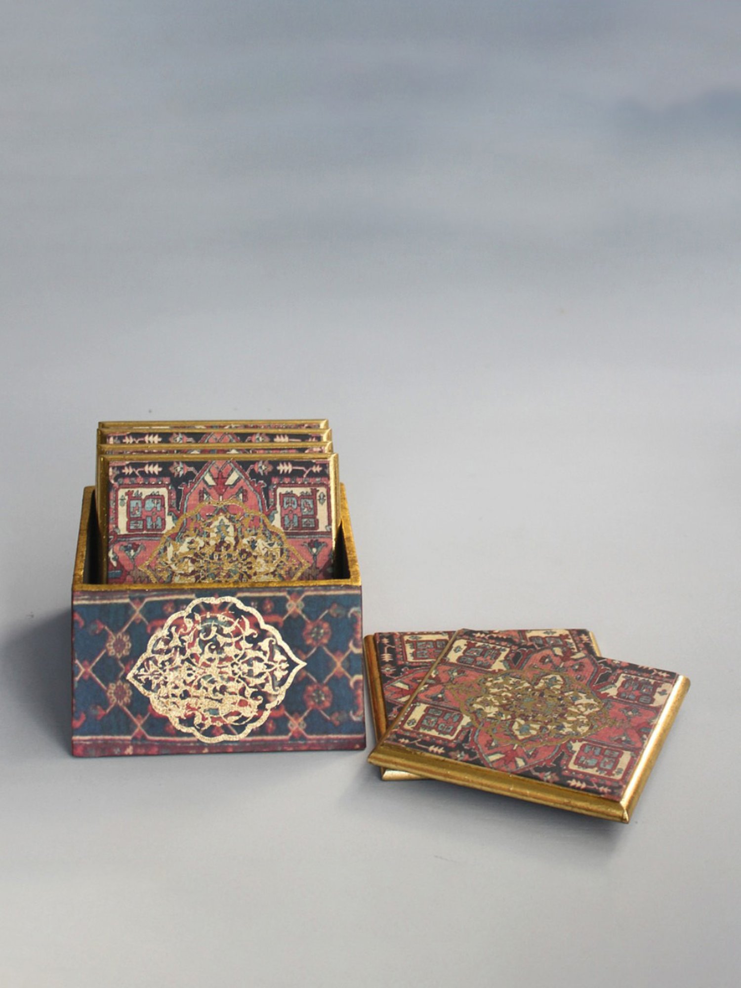 Karo Tapi Printed Multicolor Wood Coasters - Set of 6