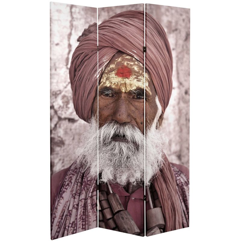 6" Double Sided Hindu Sadhu Canvas Room Divider Pink/Beige - Oriental Furniture