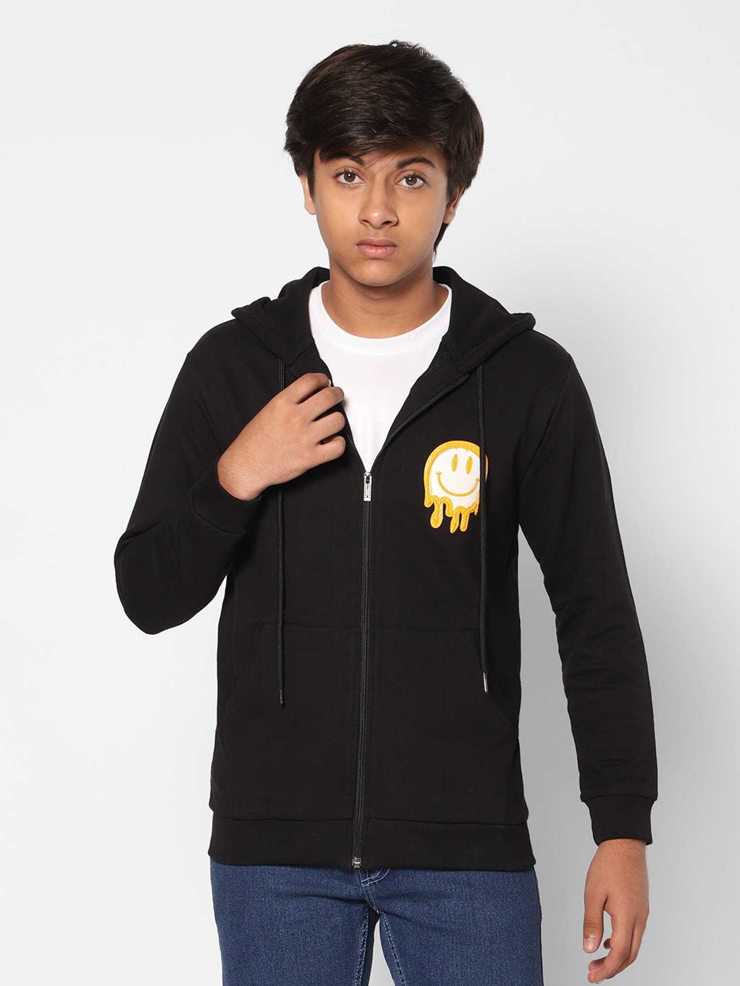 TeenTrums Boys Black Printed Full Sleeves Hoodie