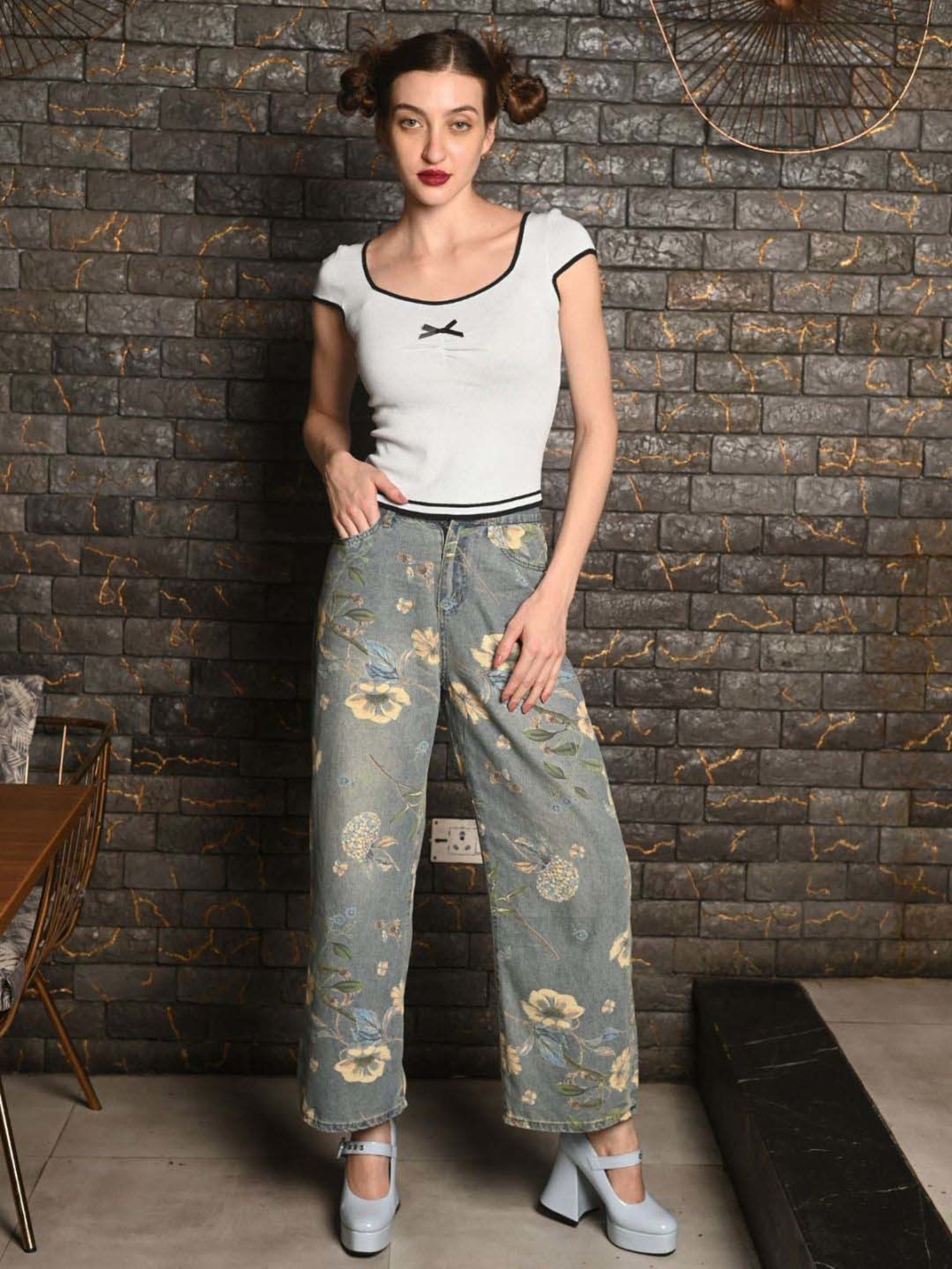 Odette Blue Printed Flared Pants