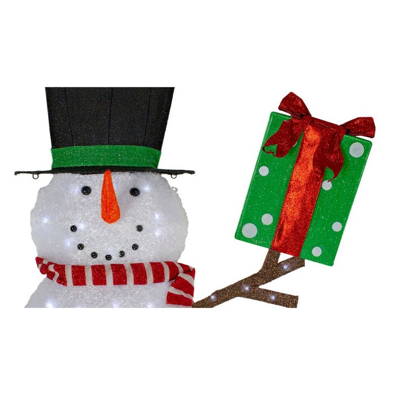 J. Hofert Co 74" White LED Lighted Fluffy Glitter Snowman with Present Outdoor Christmas Figurine