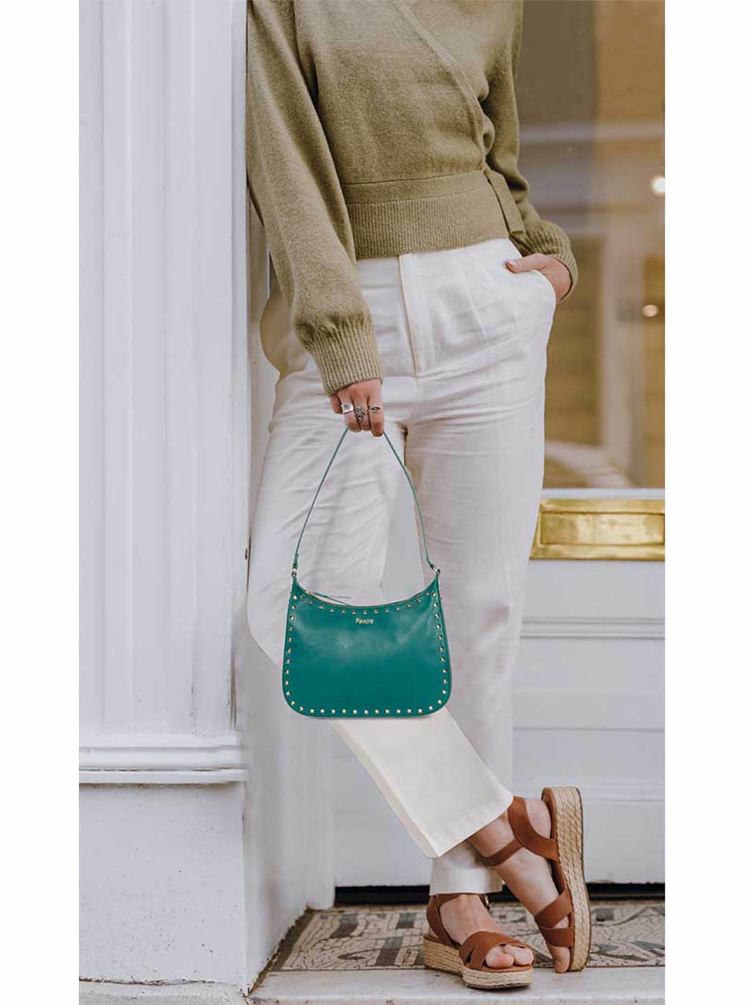 Favore Green Solid Medium Hobos