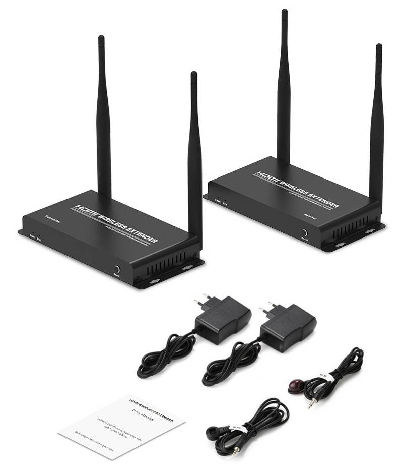 Up to 656Ft, Wireless 1080P @ 60Hz Video Extender with Local Pass-through HDMI Loop-out Transmitter Receiver kit 200m with IR remote