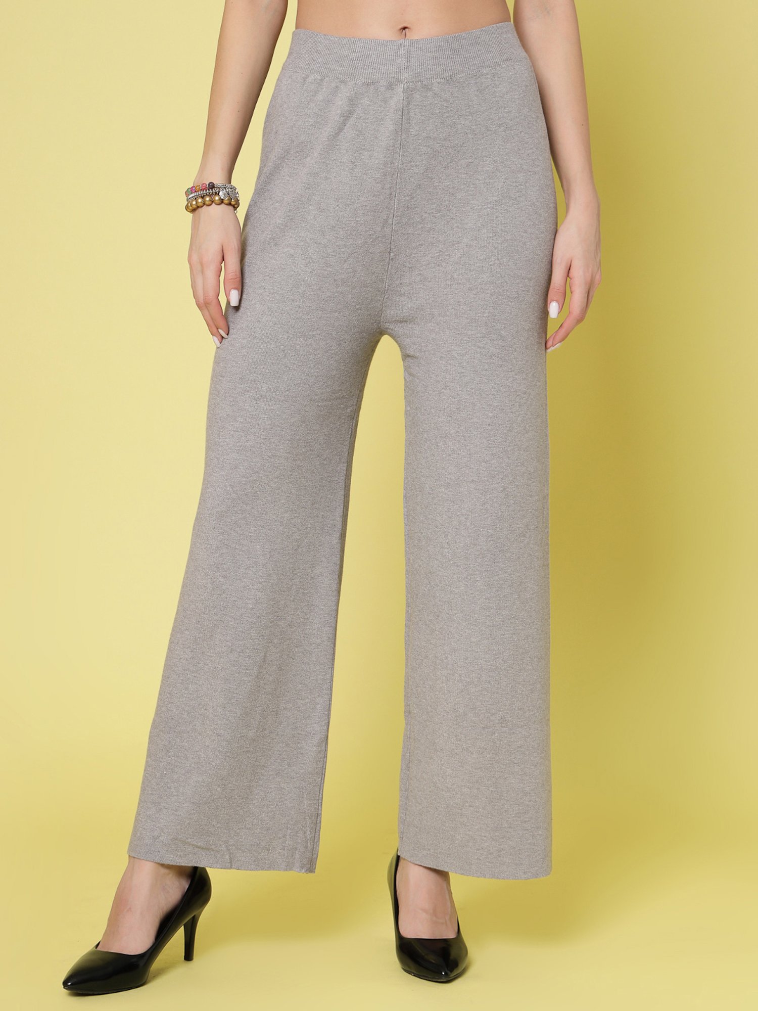 Mafadeny Light Grey Regular Fit Mid Rise Palazzos