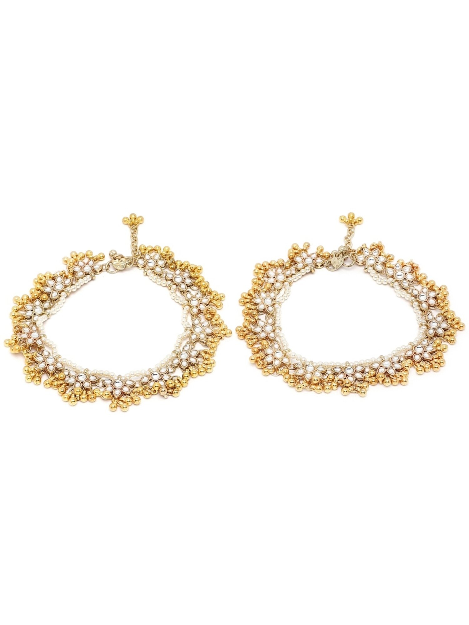 Karatcart Gold-Plated Floral Kundan Anklet for Women