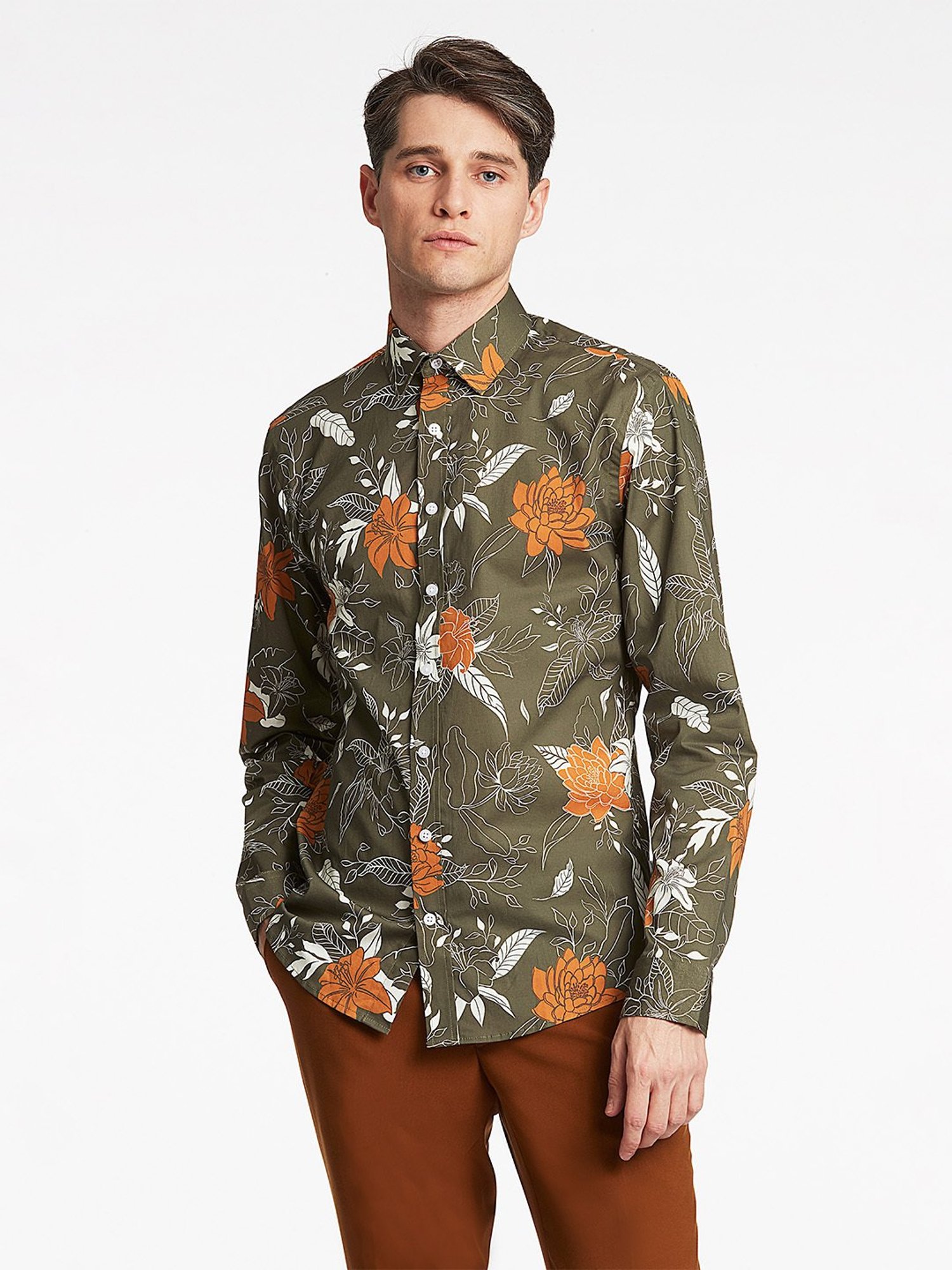 Lindbergh Olive Printed Shirt Collar Shirt