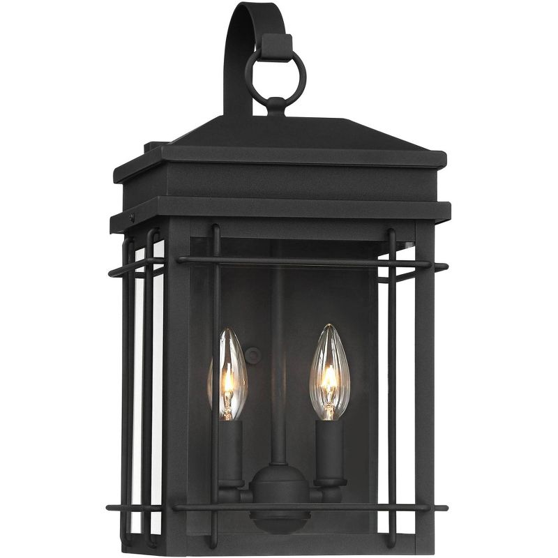 John Timberland Outdoor Wall Light Fixture Textured Black Steel 17" Clear Glass Lantern for Exterior House Porch Patio Deck