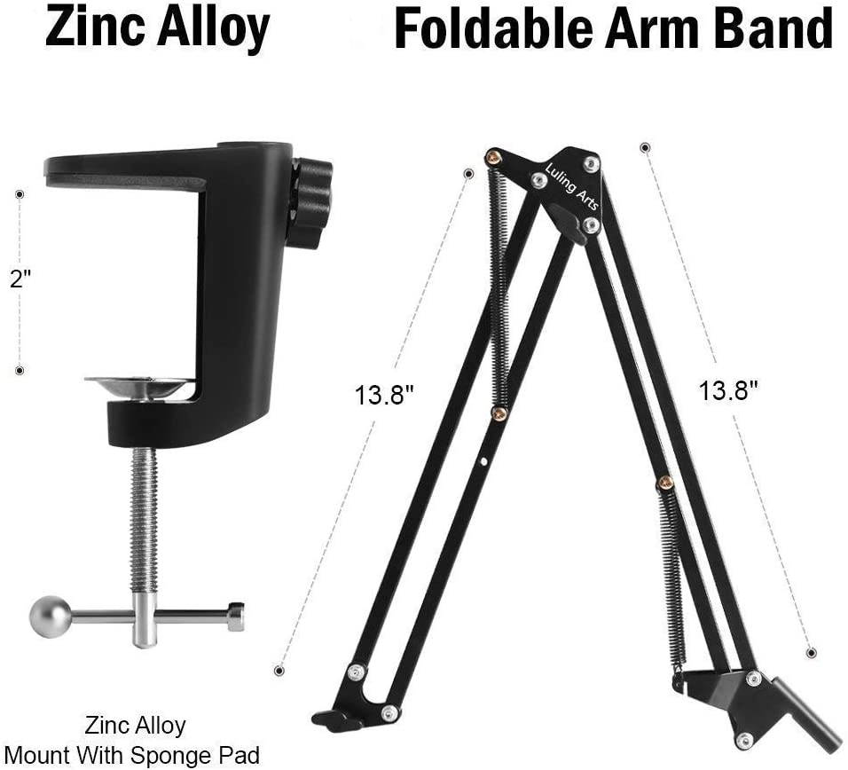 Desktop Microphone Arm Stand for Blue Yeti Snowball Ice Suspension Boom Scissor with Mic Filter, Mic Clip,Shock Mount, Adjustable Mic Boom Scissor Arm Stands,Radio Broadcasting and Recording