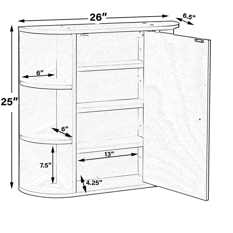 Basicwise White Wall Mounted Bathroom Storage Cabinet Organizer, Mirrored Vanity Medicine Chest with Open Shelves