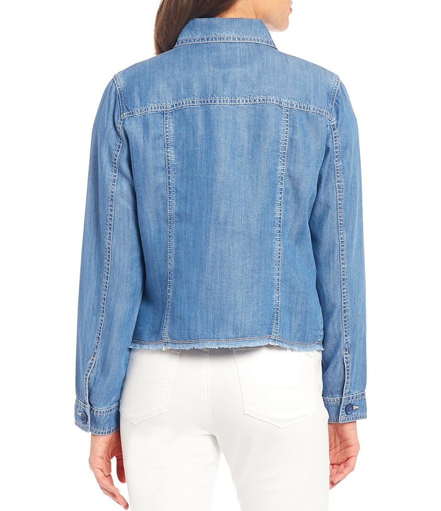 Tommy Bahama Chambray O'lei Cropped Frayed Hem Denim Jacket