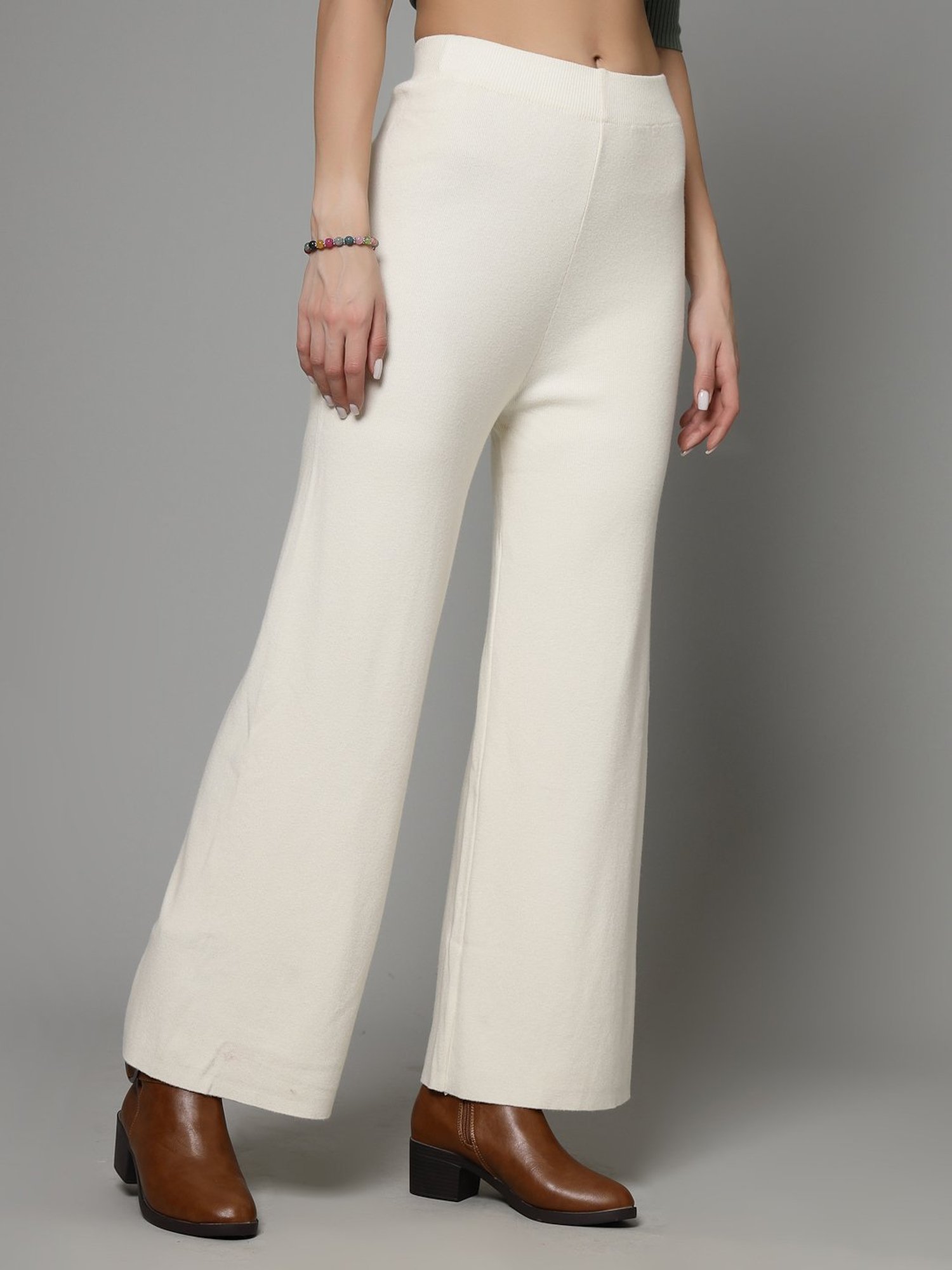 Mafadeny Off White Regular Fit Mid Rise Palazzos