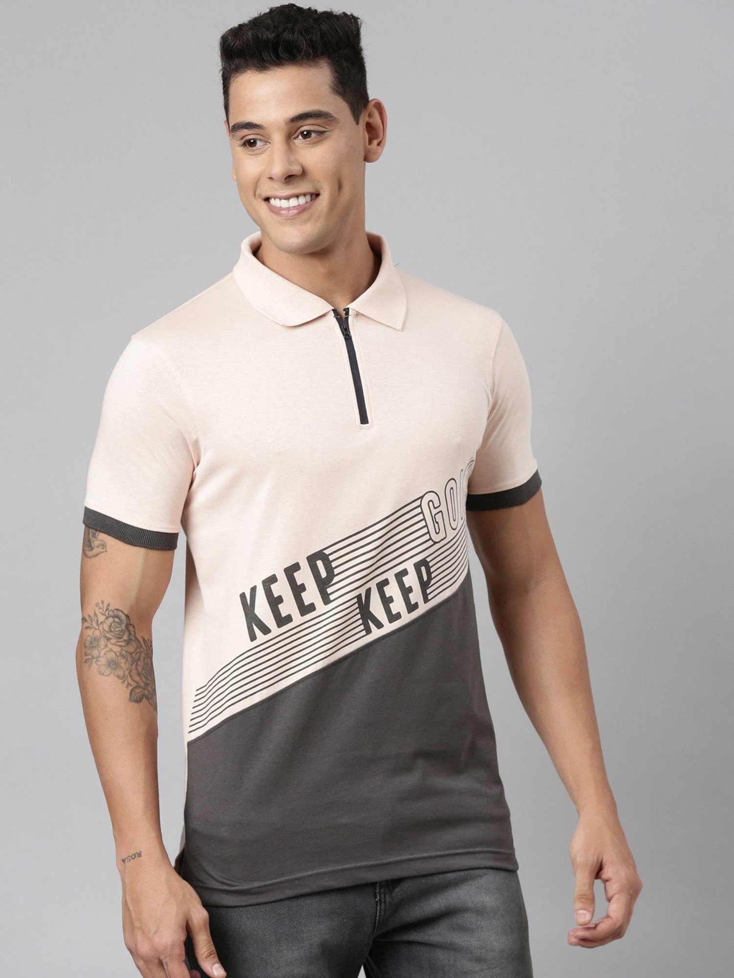 Dixcy Scott Maximus Off White Cotton Regular Fit Printed Polo T-Shirt