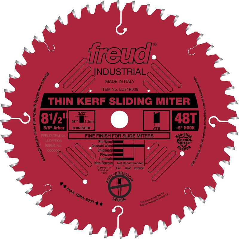 Freud LU91R008 8-1/2 in. 48 Tooth Thin Kerf Sliding Compound Miter Saw Blade