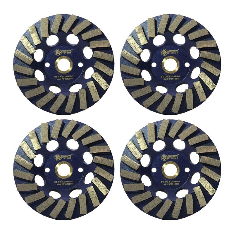 DiamaPro Systems DT-CW-5-20SEG-T Threaded 5 Inch 20 Segment Turbo Concrete Grinding Cup Wheel for Grinding, Leveling, & Removing Glue/Coating (4 Pack)