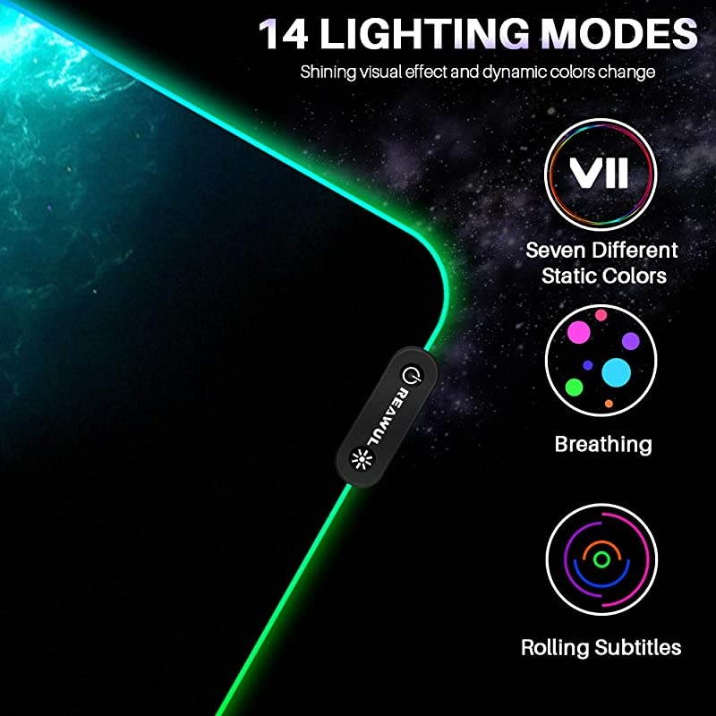 RGB Gaming Mouse Pad Oversized Glowing Led Extended Mousepad NonSlip Rubber Base Computer Keyboard Pad Mat 14 Lighting Modes for Gamer