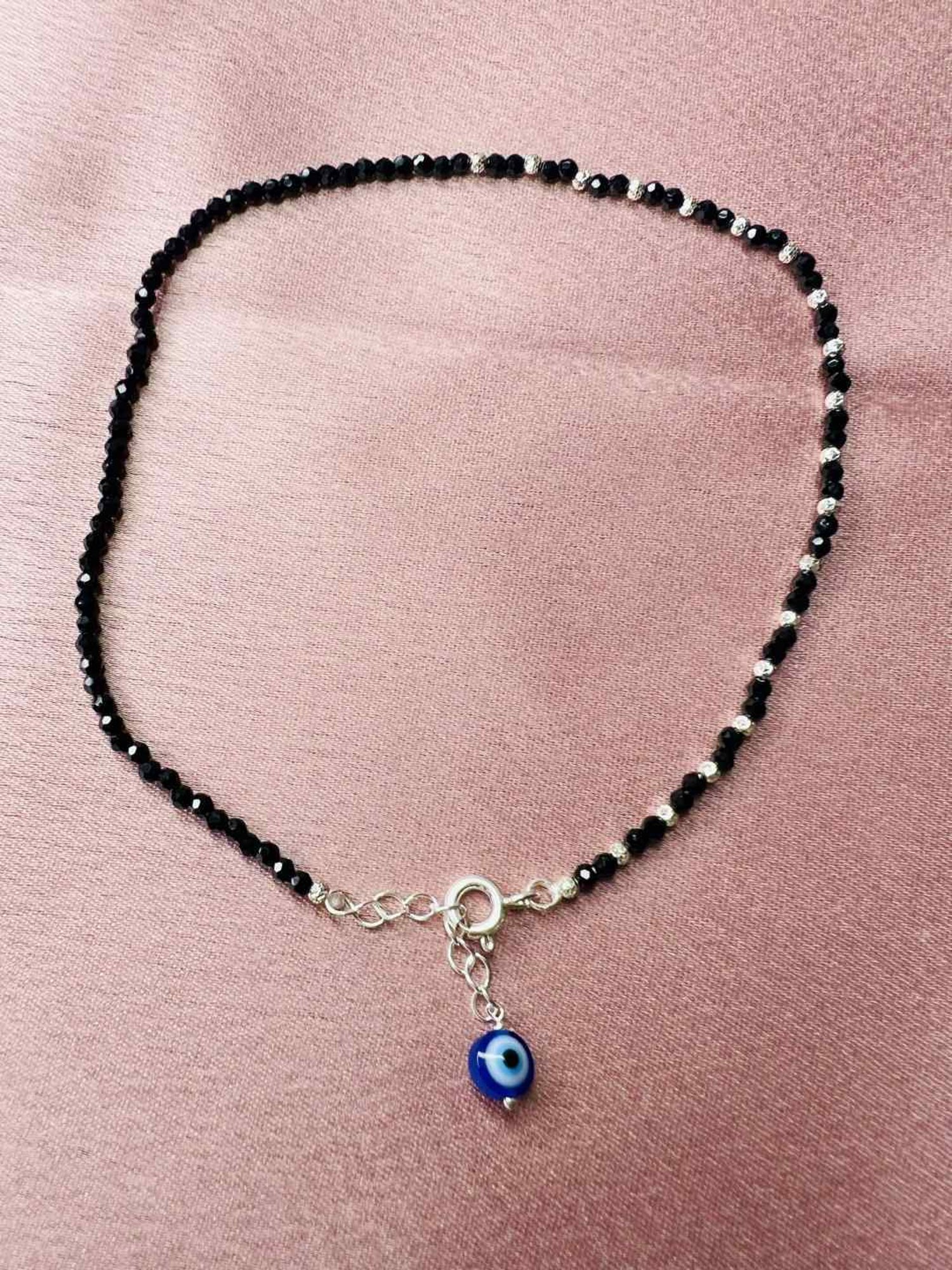 Arte Jewels 925 Sterling Silver Black Beads Evil Eye Anklet for Women & Girls (Single Anklet)