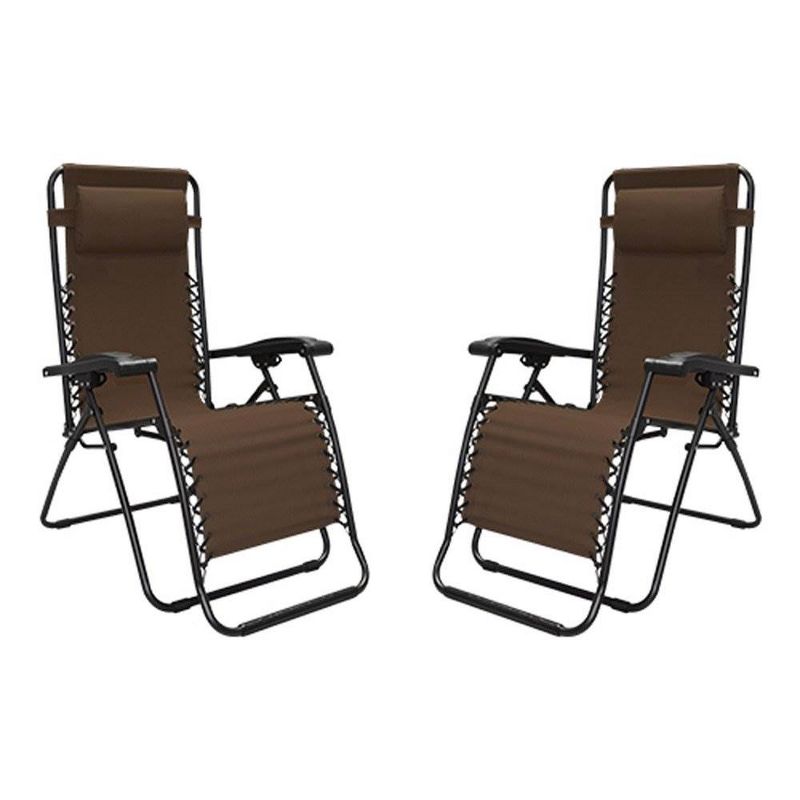 Caravan Canopy Portable Adjustable Infinity Zero Gravity Chair, Brown (2 Pack)