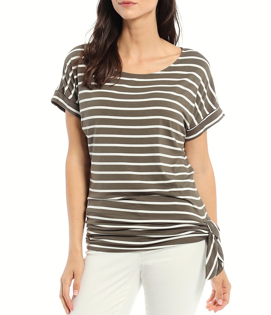 Preston & York Caroline Bow Woven V-Neck 3/4 Sleeve Blouse