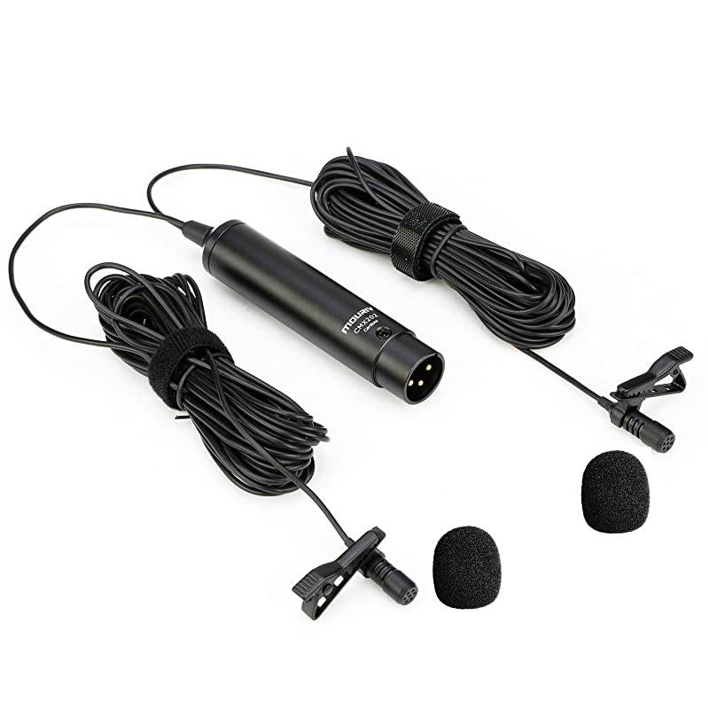 20ft Dual Head XLR Lavalier Microphone  Cardioid Phantom Power Lapel Clip on Mic Interview Kit for Canon Sony Panasonic Camcorders Zoom H4n H5 H6 Tascam DR40 DR60D DR70D DR100 Recorders