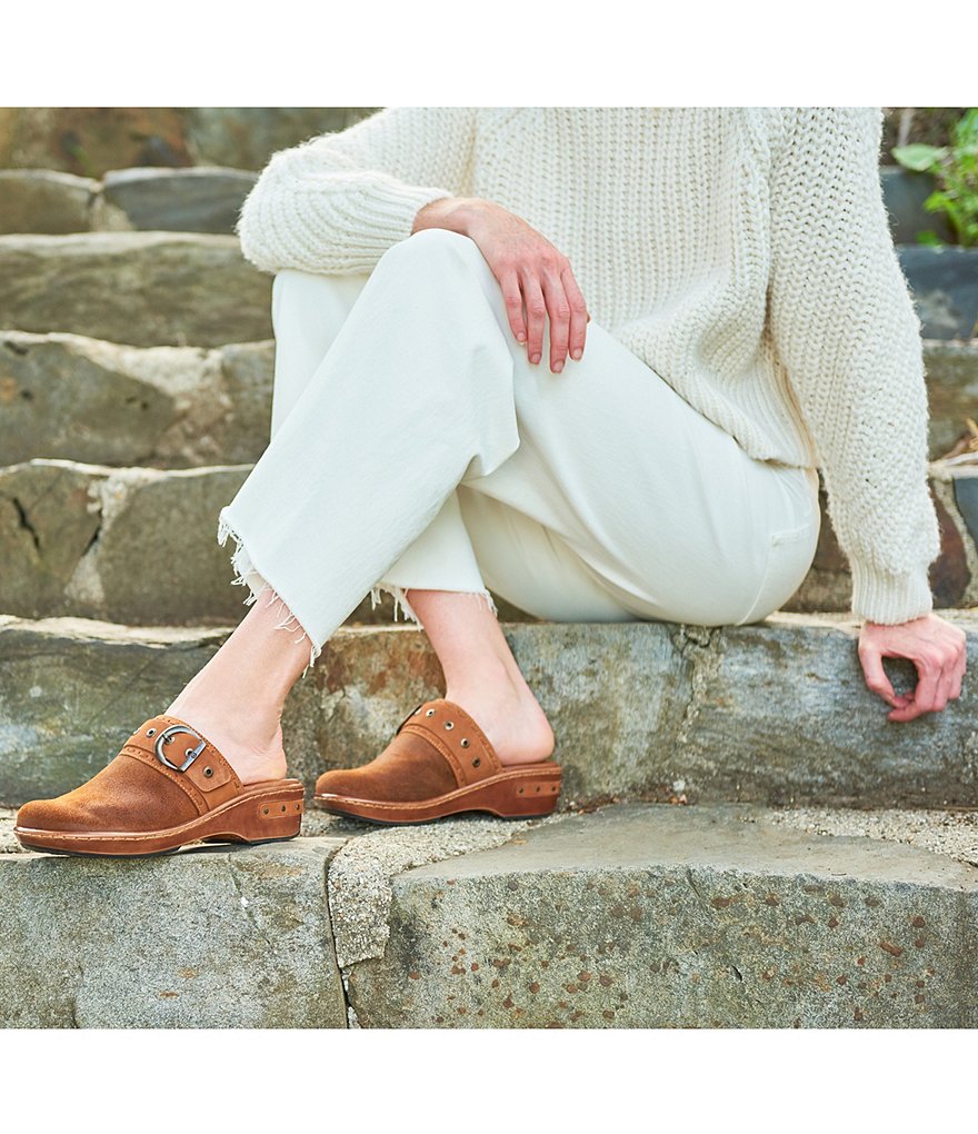 Born Banyan Suede Buckled Strap Suede Leather Clogs