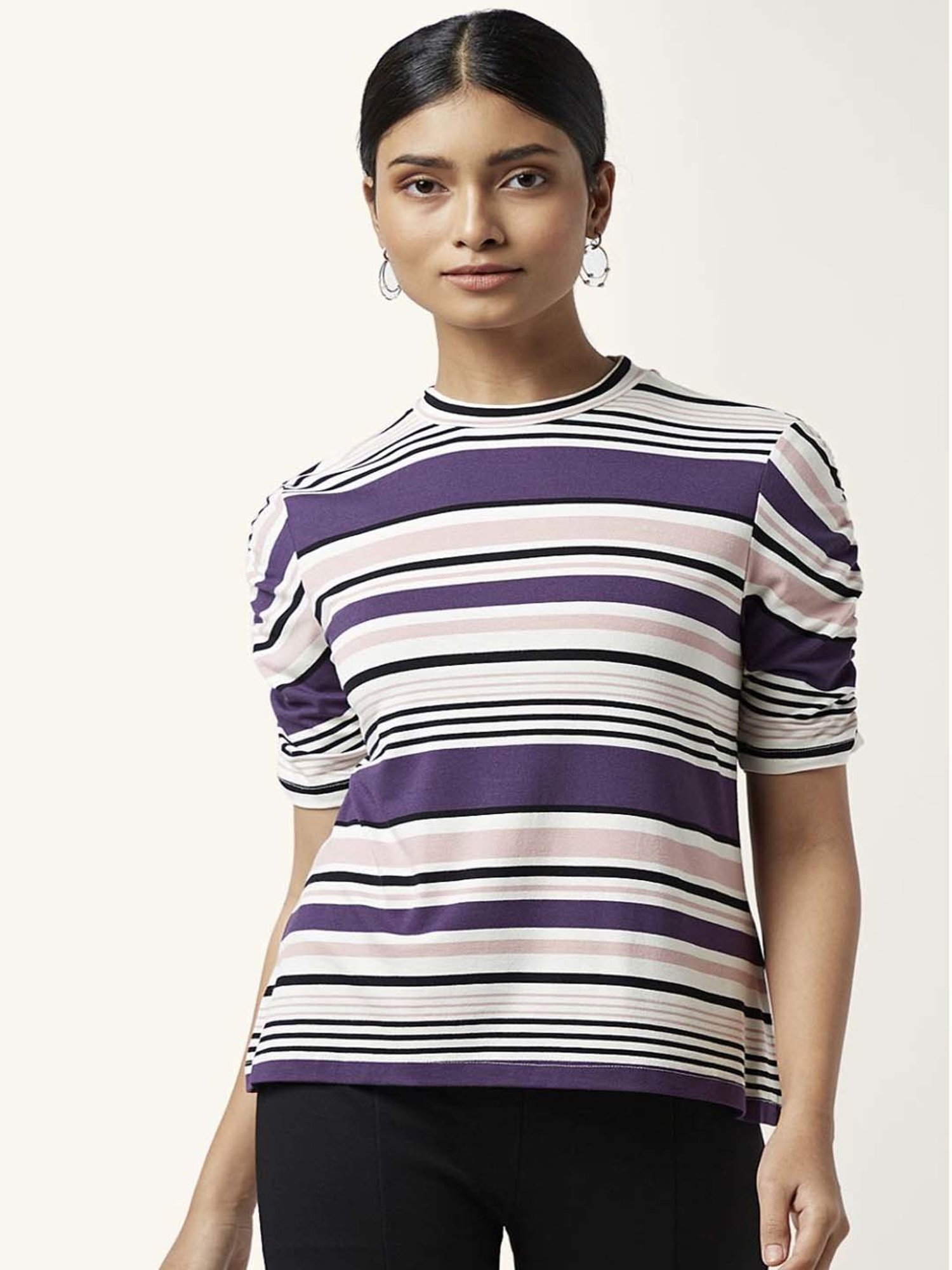 Annabelle by Pantaloons Purple & White Striped Top