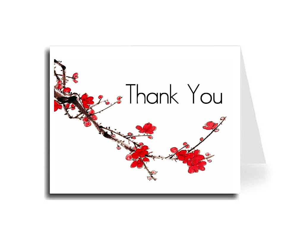 Artisan Decor Watercolor Plum Blossom Thank You Card Set of 10 (Maximo Font)