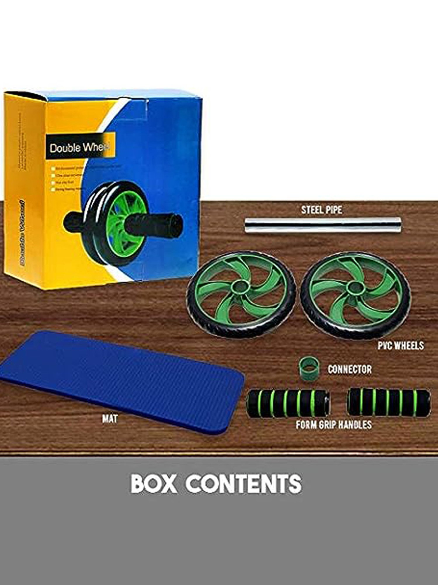 PAXMAX 2 Wheel Anti Skid Total Body AB Roller Exerciser for Abdominal Stomach (Green)