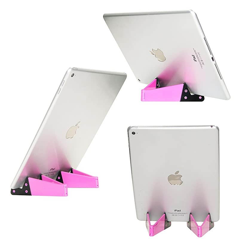 V Cell Phone Stands, Tablet Stands, Mobile Cellphone Holders, Smartphone Stand for Desk Desktop Table &ndash; Universal, Foldable, Pocket-Sized, Plastic, 3 Packs, Fluorescent, Blue, Light Yellow