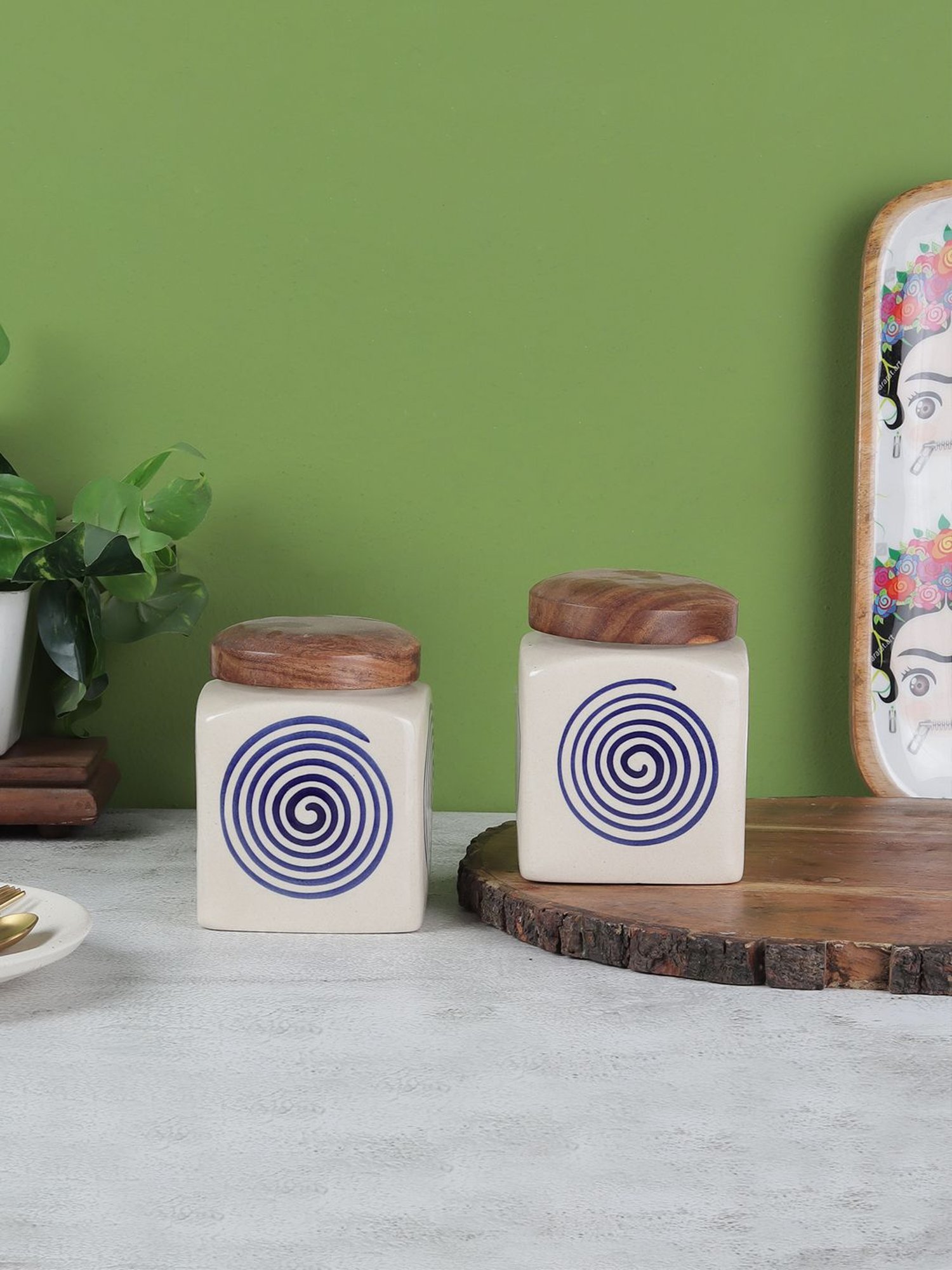 VarEesha Red Ceramic Square Jars - Set of 2