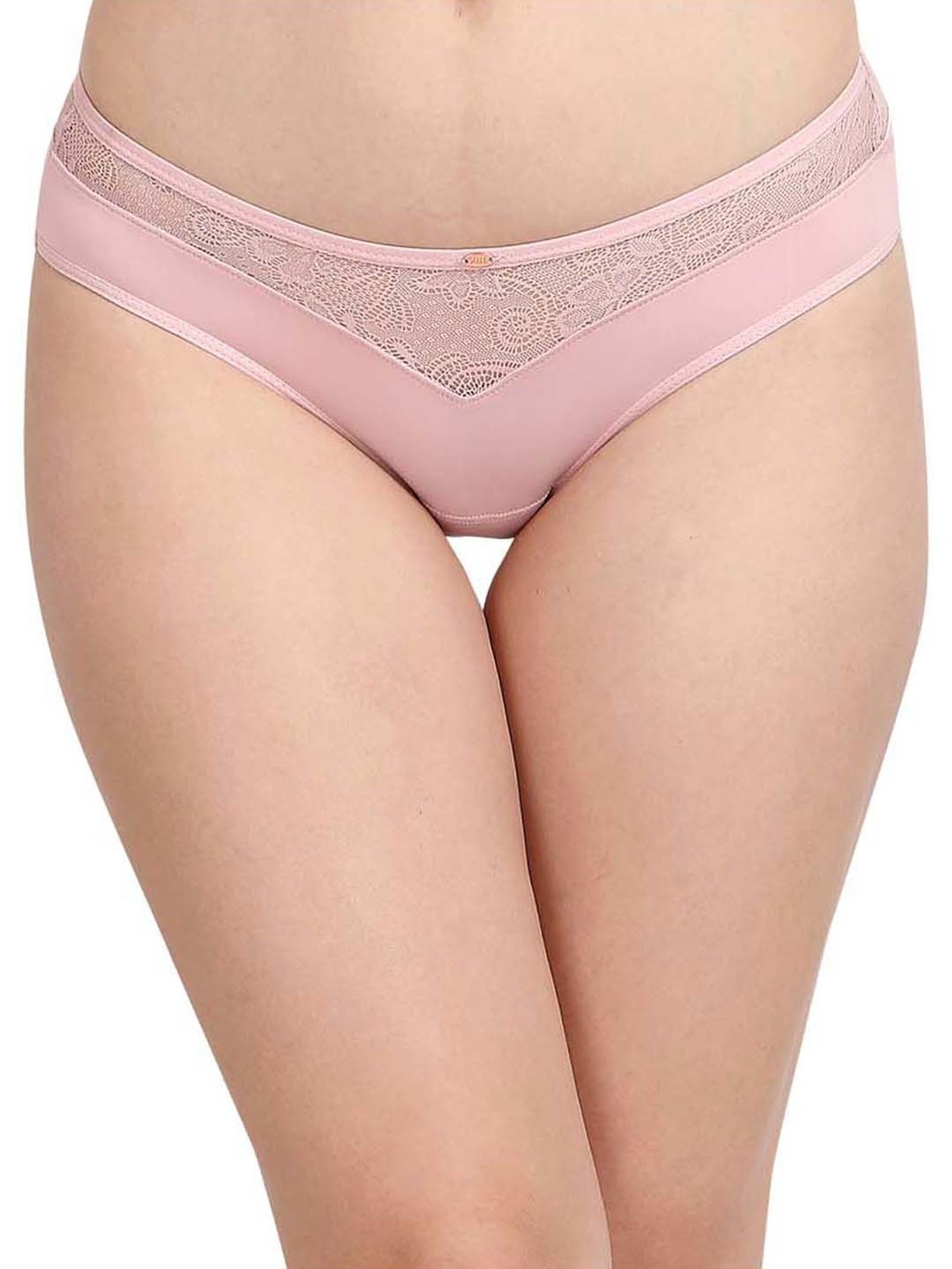 Soie Pink & Grey Lace Work Bikini Panties - Pack Of 2